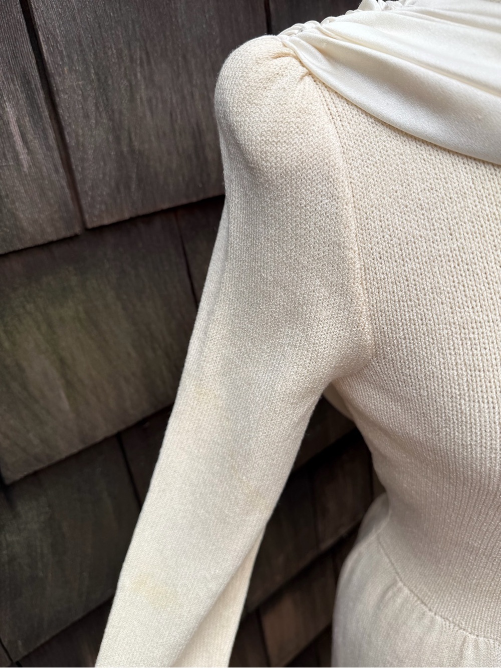 Vintage St. John Santana knit ivory dress backless scoop with scarf draped Sz S - Picture 5 of 11
